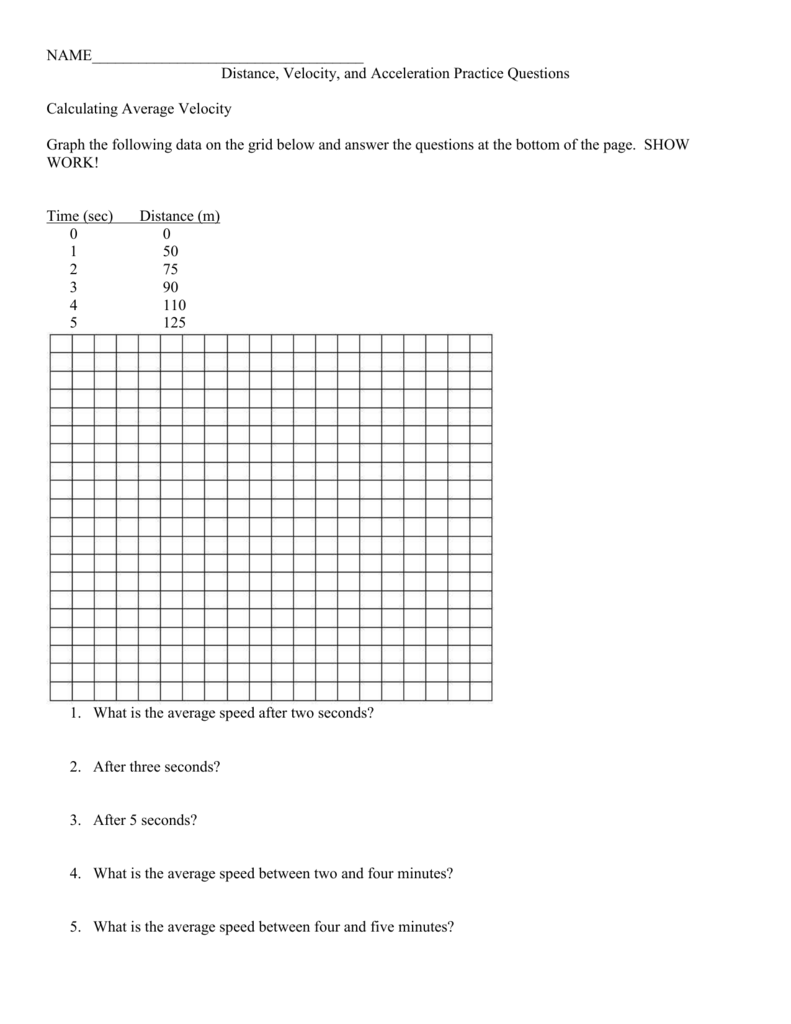 Velocity/Acceleration Worksheets Inside Velocity And Acceleration Worksheet