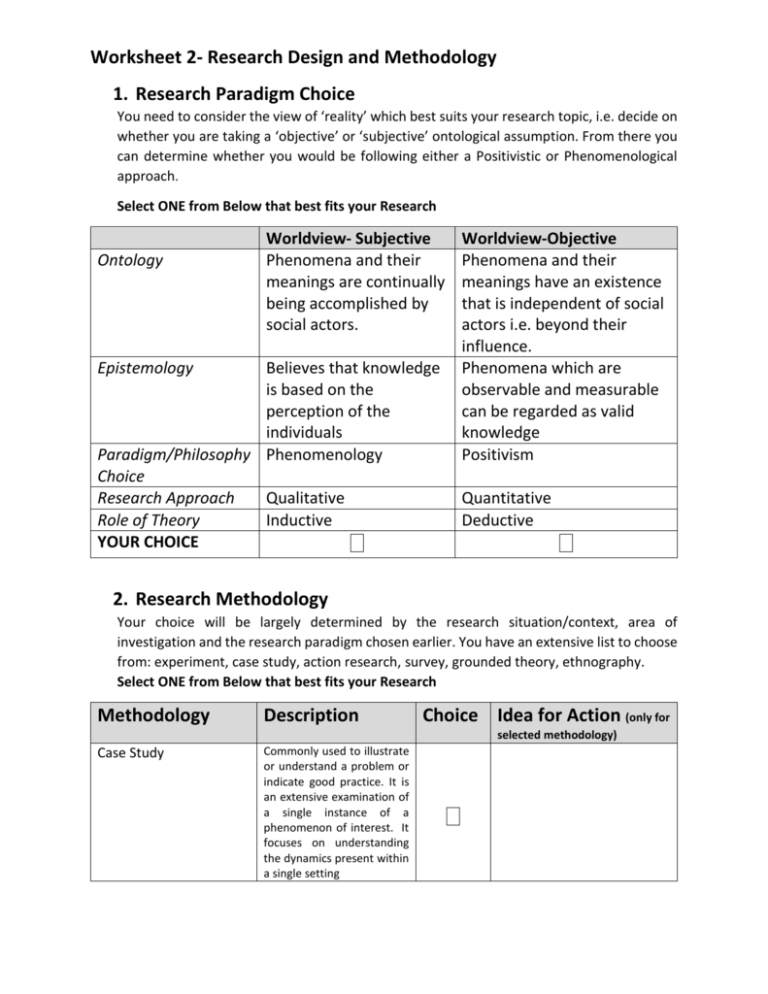 identifying research design worksheet