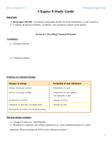 Honors Chemistry I - Chris Cunnings