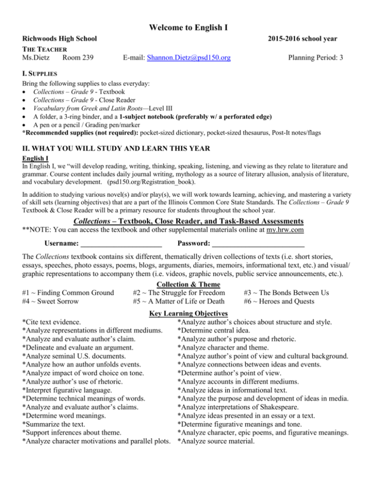English I Peoria Public Schools District 150 English I Peoria Public Schools District 150