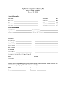 Patient Information Form - Highlands Integrative Pediatrics