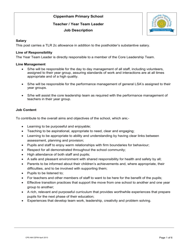 Year Team Leader job description person