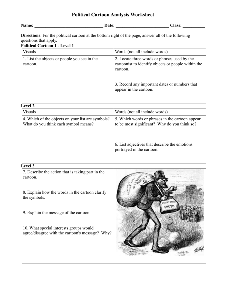 Reconstruction Political Cartoons Questions Throughout Cartoon Analysis Worksheet Answer Key