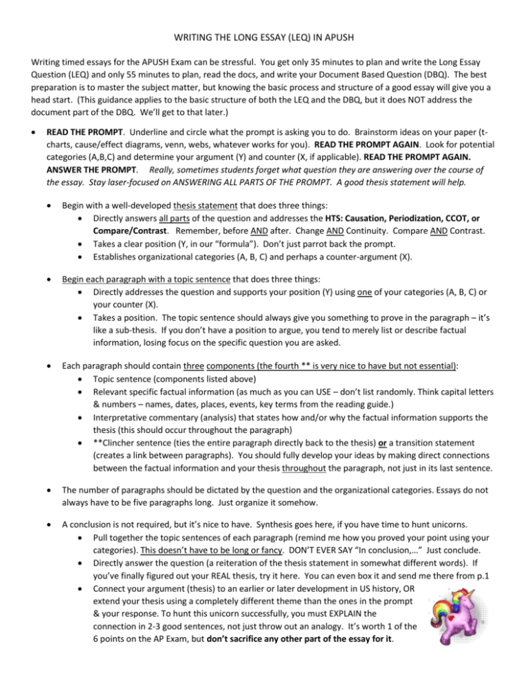 How To Write The APUSH Long Essay LEQ 