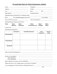 Personal Data Sheet for Music Department Audition