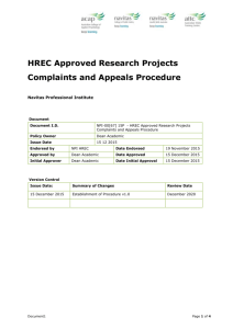HREC Approved Research Projects Complaints and Appeals Process