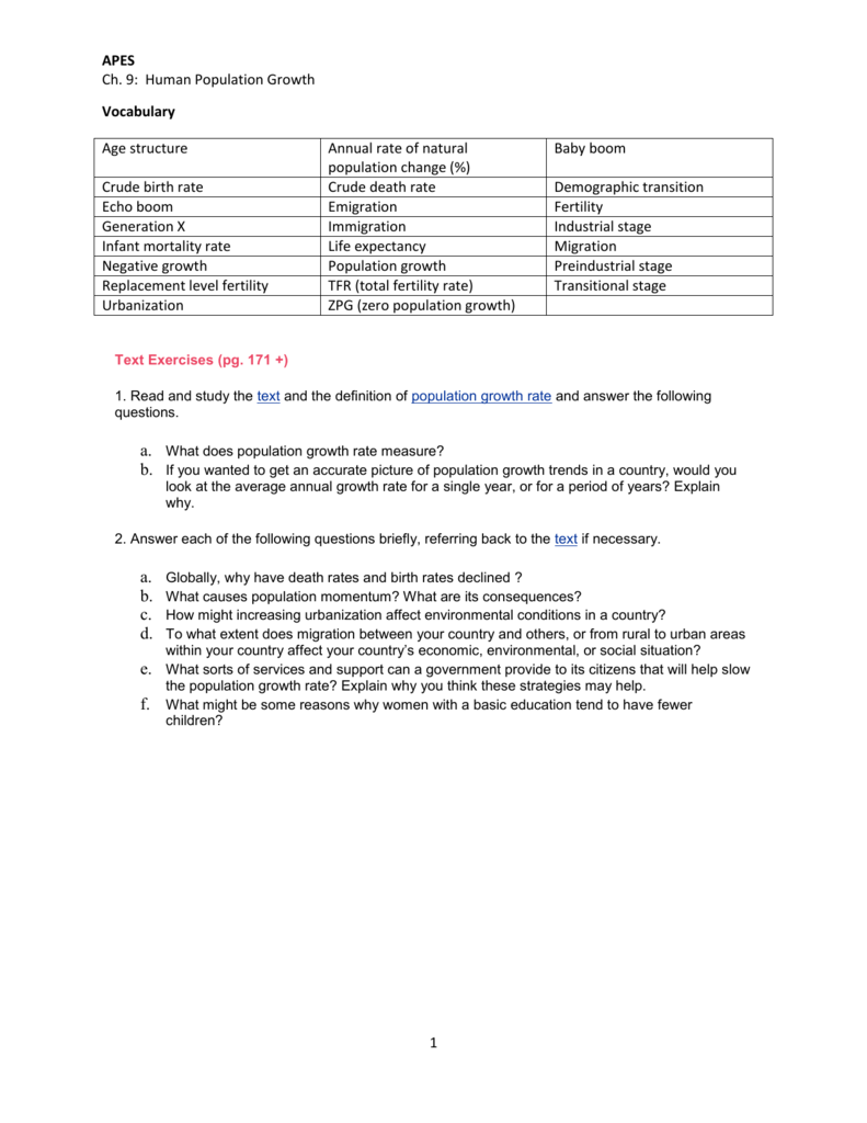 Apes Ch 9 Human Population Growth Vocabulary Age Structure