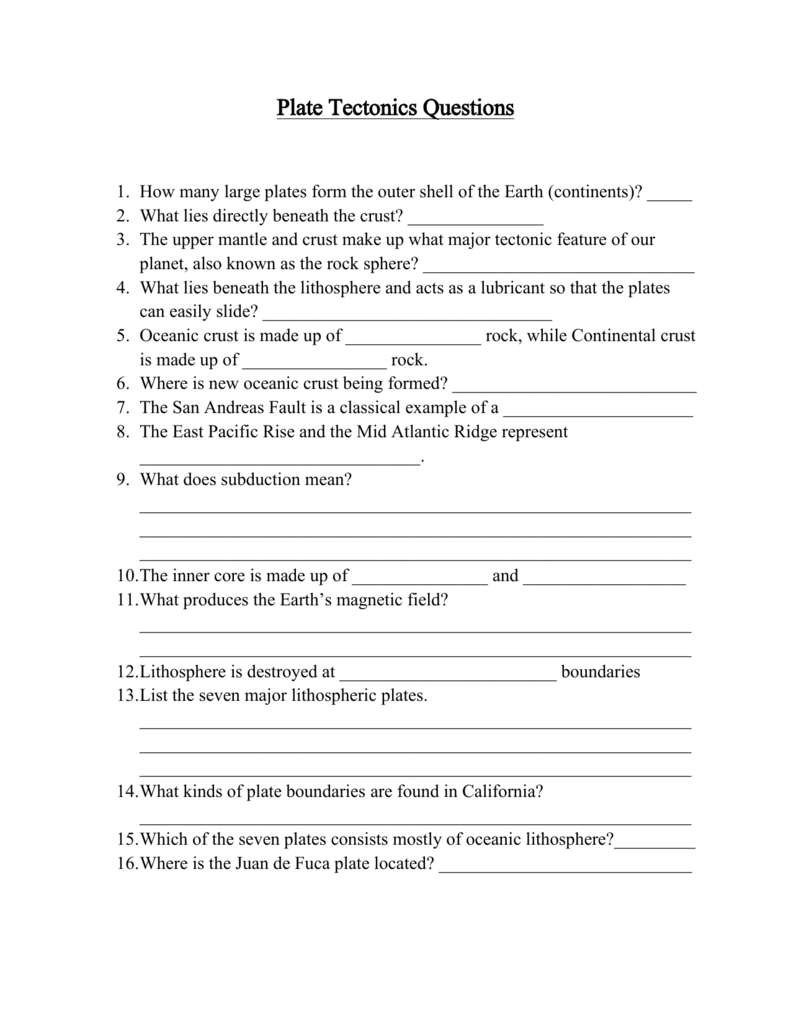 essay type questions on plate tectonics