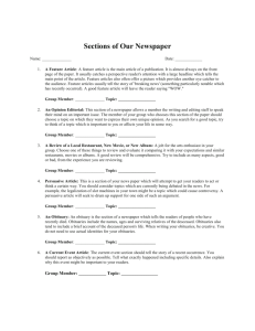 Newspaper Sections Worksheet