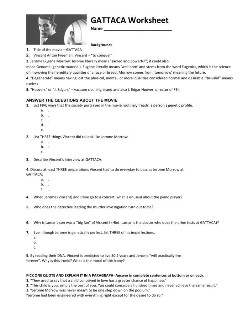 Gattaca Worksheet Answers