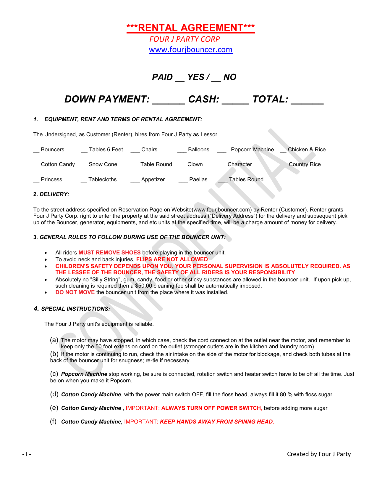 Party Equipment Rental Agreement Template