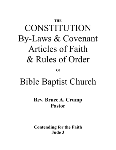 Constitution and Bylaws and Covenant