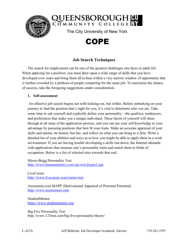 Job Search Techniques Queensborough Community College