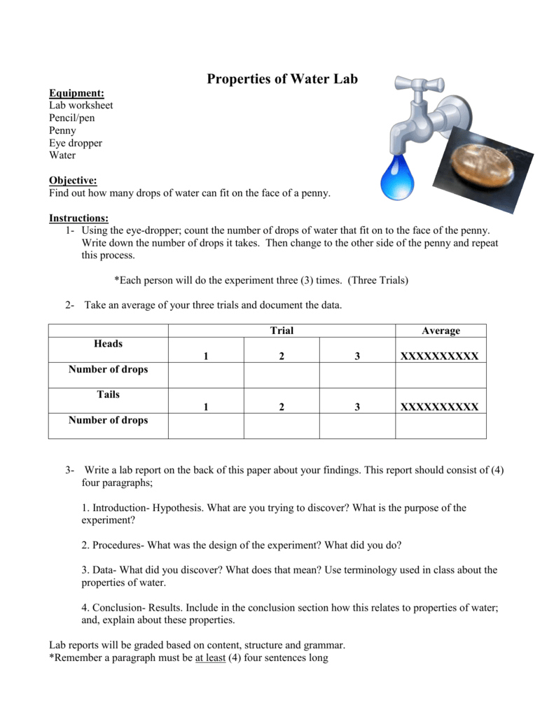 assignment on properties of water