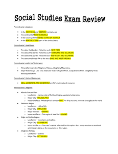 Social Studies Exam Review Pennsylvania is Located: In the