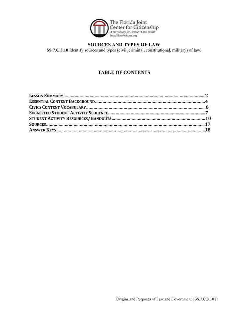 Icivics Sources Of Law Worksheet Answer Key