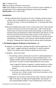 Text: 1 Timothy 2:9-15 Title: The Conduct of Women in the Church