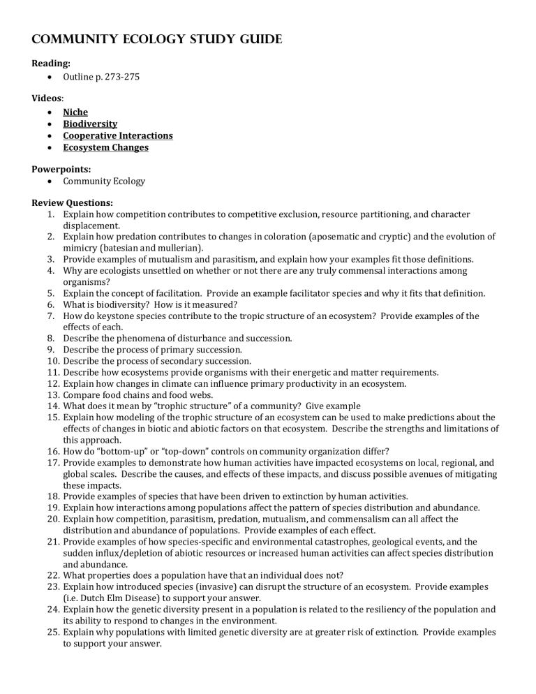 Community Ecology Study Guide