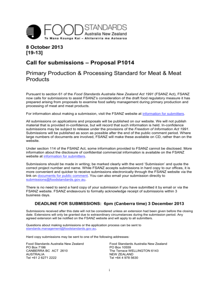 Proposal P1014 Food Standards Australia New Zealand