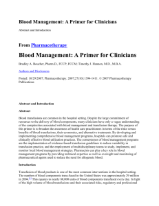 Blood Management: A Primer for Clinicians