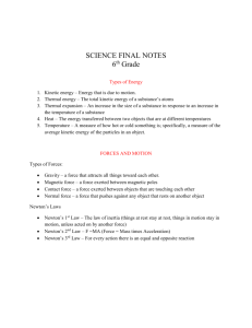 SCIENCE FINAL NOTES 6th Grade Types of Energy Kinetic energy