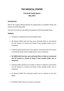 THE MEDICAL CENTRE Friends & Family Report May 2015
