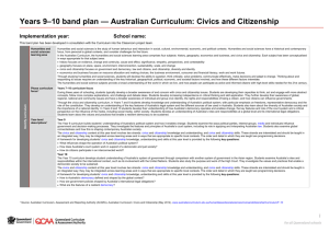 Years 9*10 band plan * Australian Curriculum: Civics and Citizenship