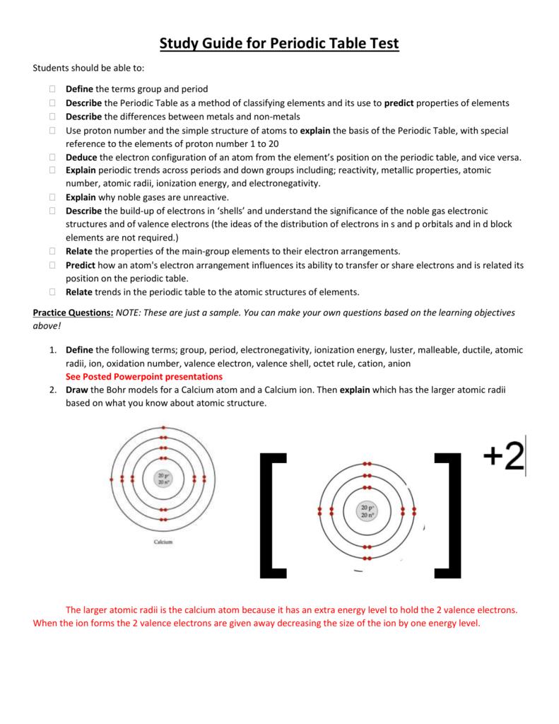 Study Guide For Periodic Table Test Study Guide For Periodic Table Test