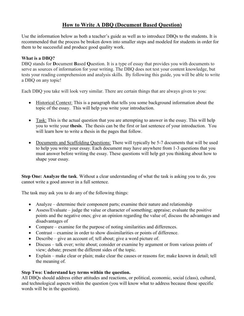 How To Write A DBQ Document Based Question 