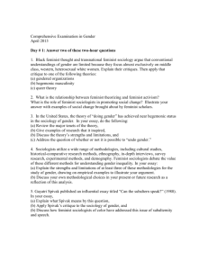 Comprehensive Examination in Gender April 2013 Day # 1: Answer