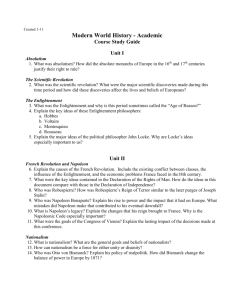 Modern World History - Academic Course Study Guide Unit I