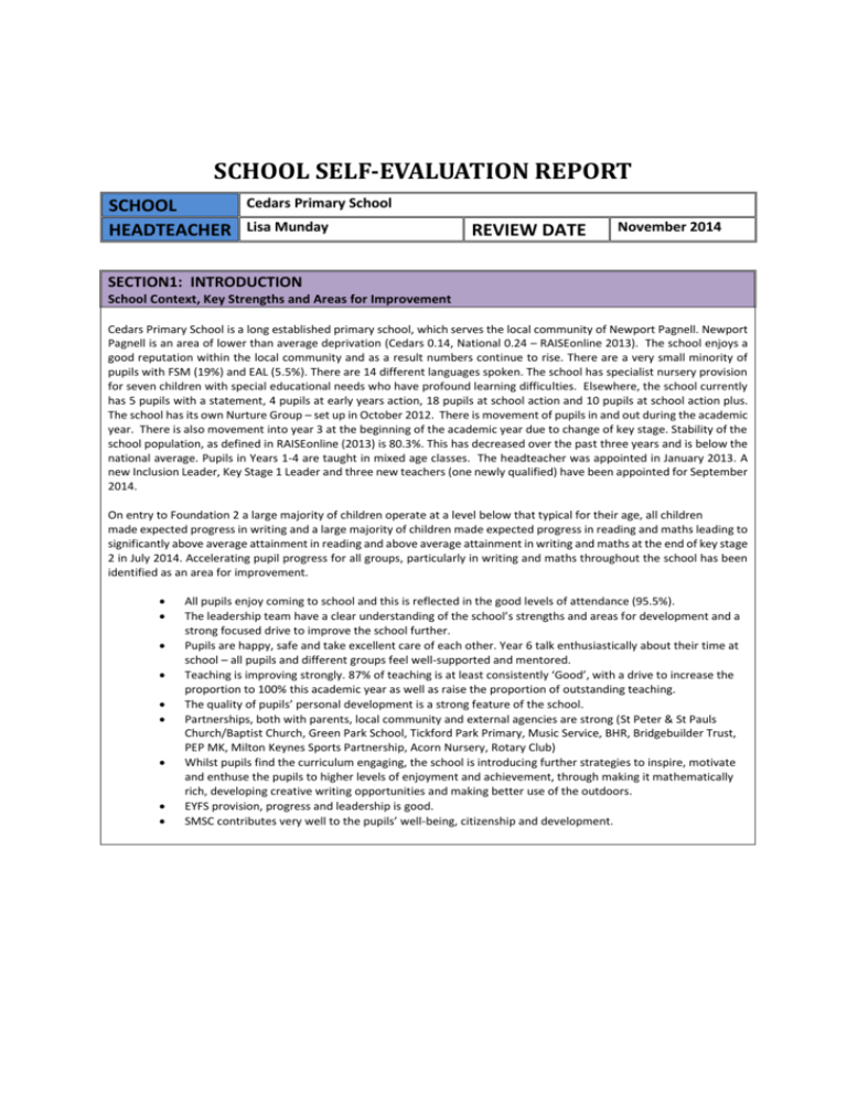 SCHOOL SELF EVALUATION REPORT