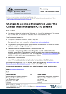 Changes to a clinical trial notified under the Clinical Trial Notification