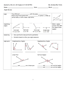 Geometry SOL G.3, G4 Angles (1.4 1.5) NOTES Ms. Graham/Ms
