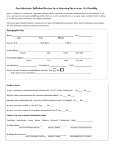 Post-Admission Self-Identification Form Voluntary Declaration of