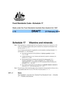Schedule 17 Vitamins and minerals - Food Standards Australia New