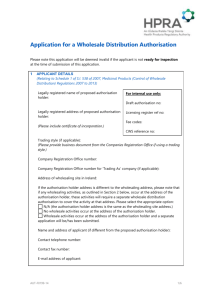 Application for a Wholesale Distribution Authorisation