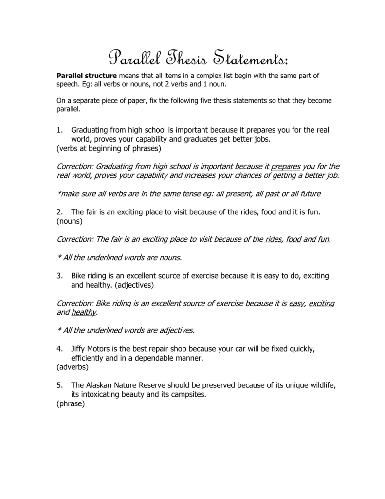Parallel Thesis Statements Exercise