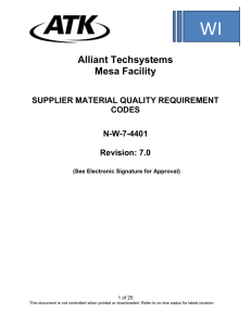 Supplier Material Quality Requirement Codes