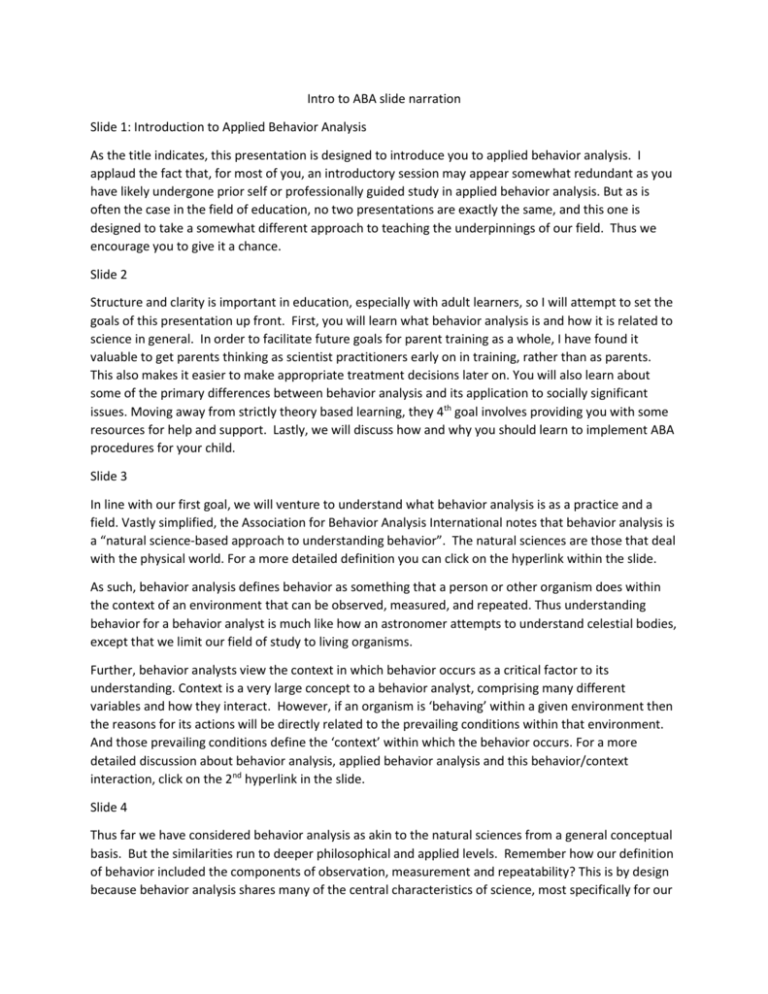 Introduction To Applied Behavior Analysis Script