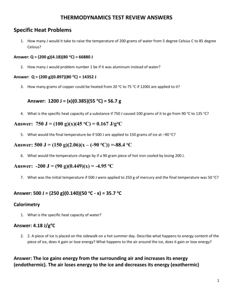 Thermodynamics Practice Problems Answers