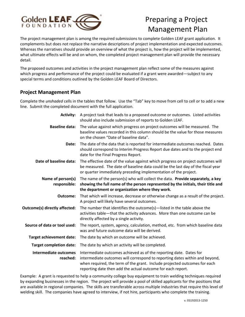 Project Management Plan Golden Leaf Foundation