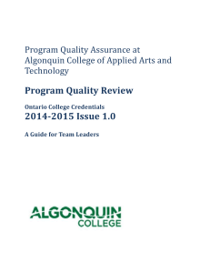 Program Quality Assurance at Algonquin College of Applied Arts