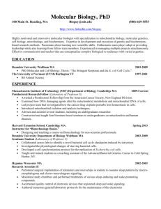 Sample Resume - Molecular Biology ()