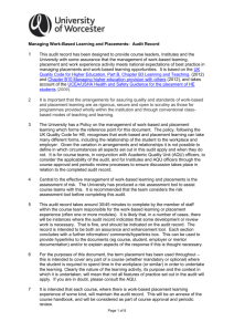 Work-based and Placement Learning - Audit Record