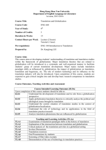 Translation and Globalization - Hong Kong Shue Yan University