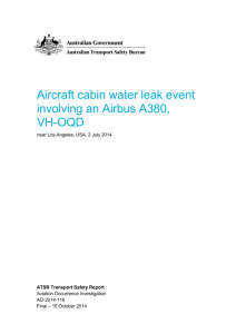 Aircraft cabin water leak event involving an Airbus A380, VH