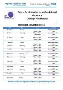 Drop in flu clinic dates for staff and clinical students at Charing Cross