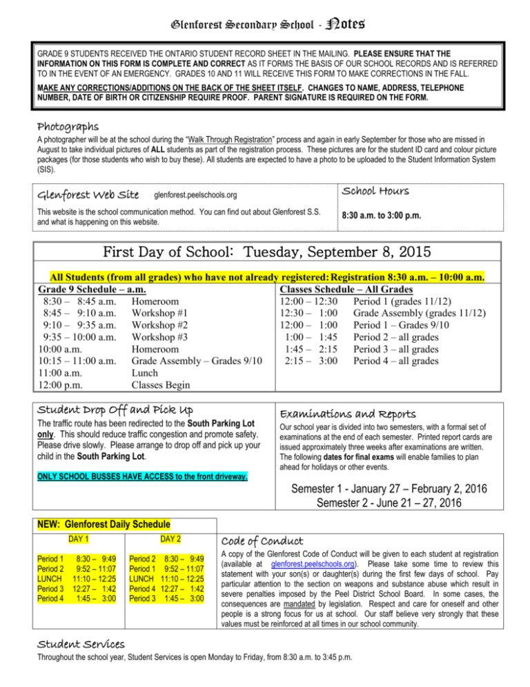 Glenforest Notes 2015 - Peel District School Board