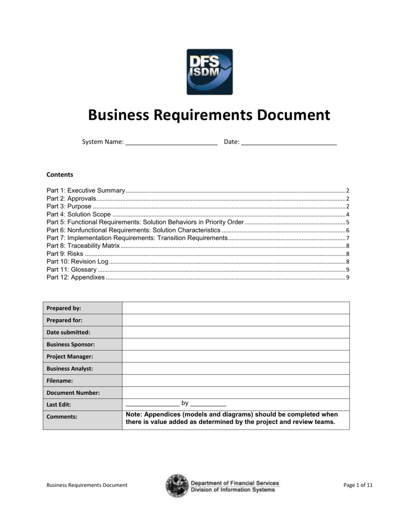 Business Requirement Specification Document Template